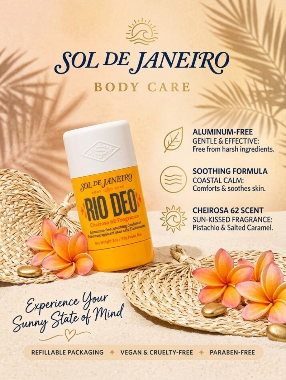 Sol De Janeiro Cheirosa 62 Rio Deo 2OZ Full Sized Salted Caramel Pistachio Scent